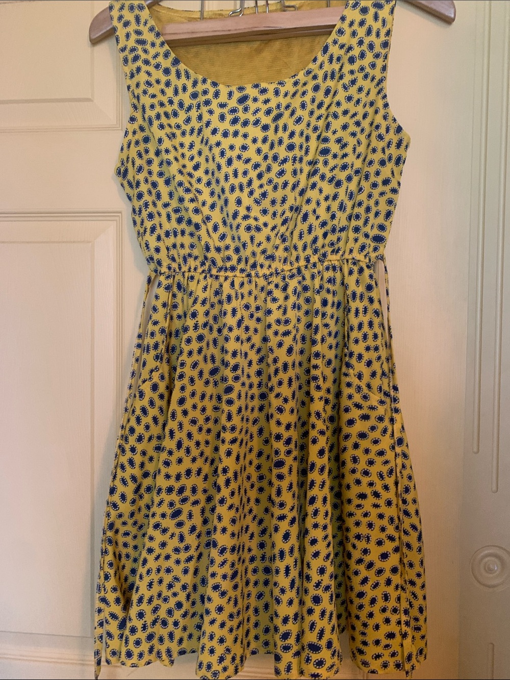 Ravi Famous London Dress Blue Yellow Skater Circle Skirt Casual Tea Length